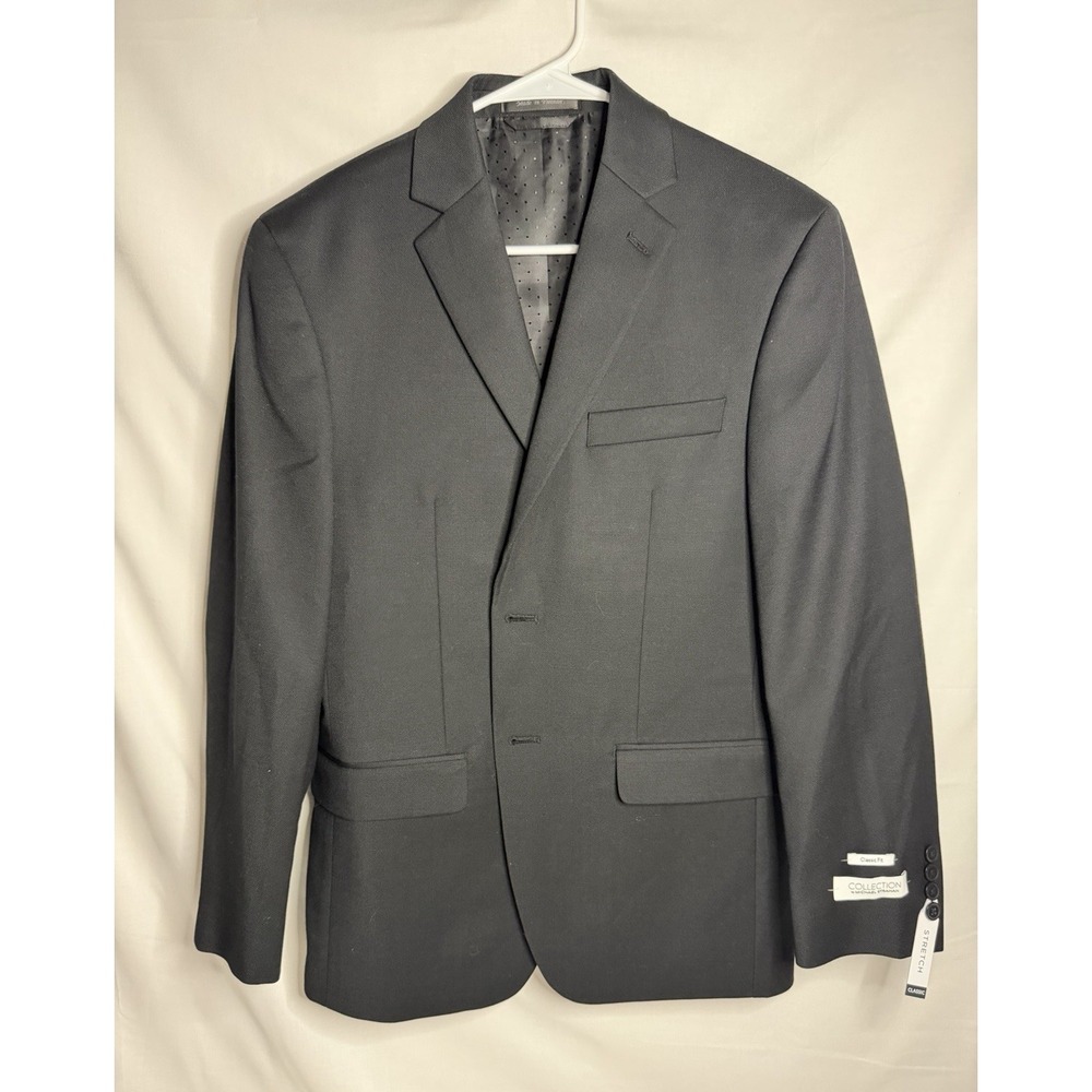 NWT Collection by Michael Strahan Black Wool Blend Suit Jacket 36 Short 2-Button